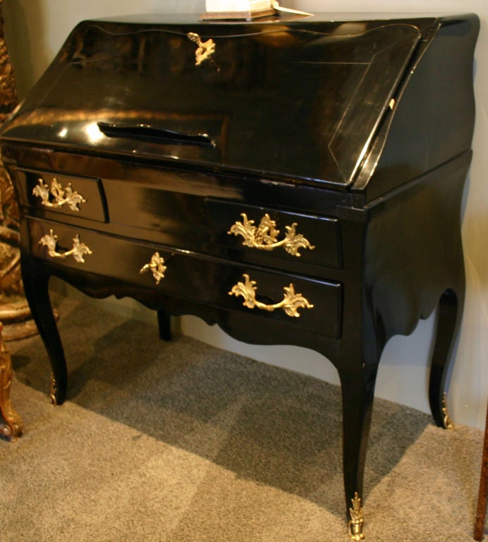 A Rare Louis XV Black Lacquer Slant Front Bureau