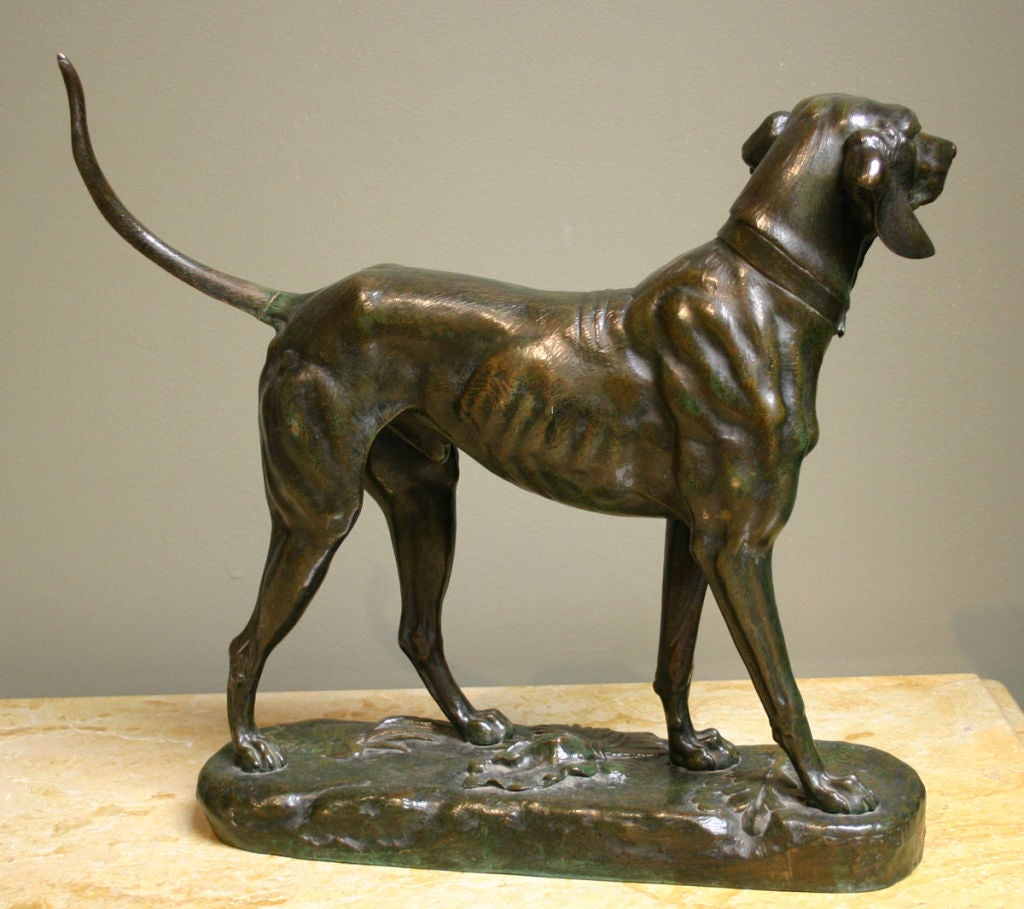 A Superb Patinated Bronze Figure of a Dog by Alfred Barye