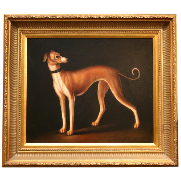 An Elegant Oil on Canvas Painting of a Whippet For Sale