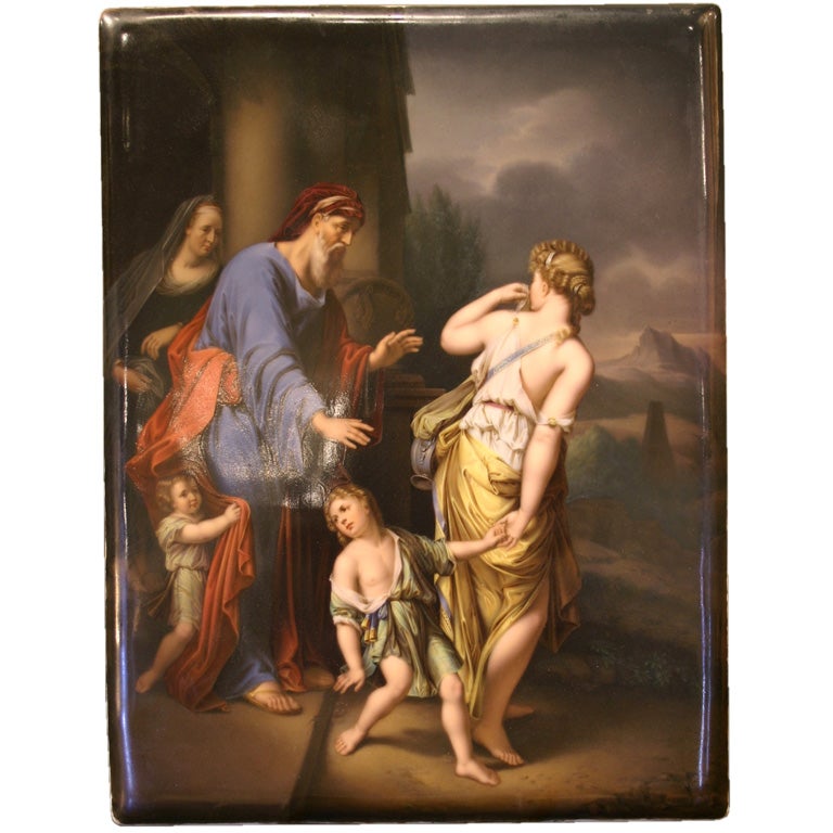 “Expulsion of Hagar” Painting on Porcelain by Ernst Arnold For Sale