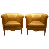 A Sensuous Pair of Transitional French Art Deco Bergeres