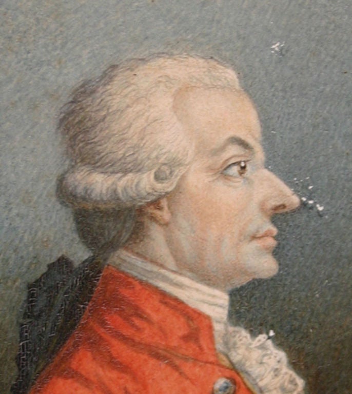 A Noble Oval Watercolor Portrait of the Count de Ruille