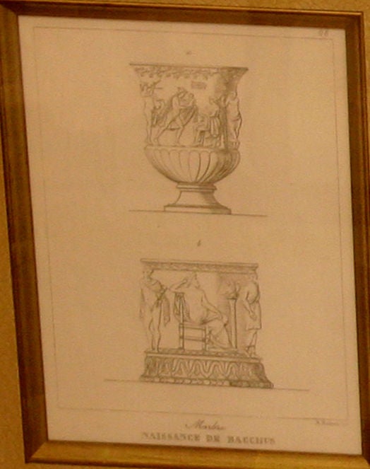 A Stately Set of Three Prints featuring detailed line drawings