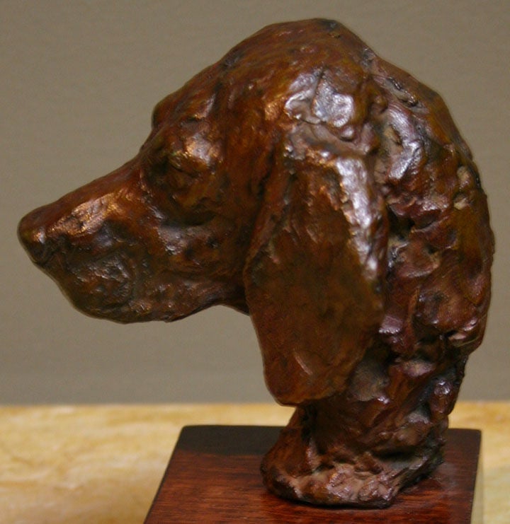 20th Century A Signed Bronze Statue of a Beagle Head by Richard Fath