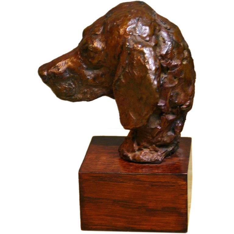 A Signed Bronze Statue of a Beagle Head by Richard Fath