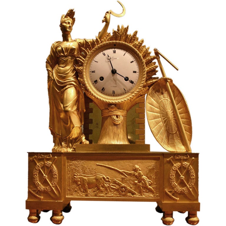 An Exquisite Empire Gilt Bronze Mantle Clock by Lepaute For Sale