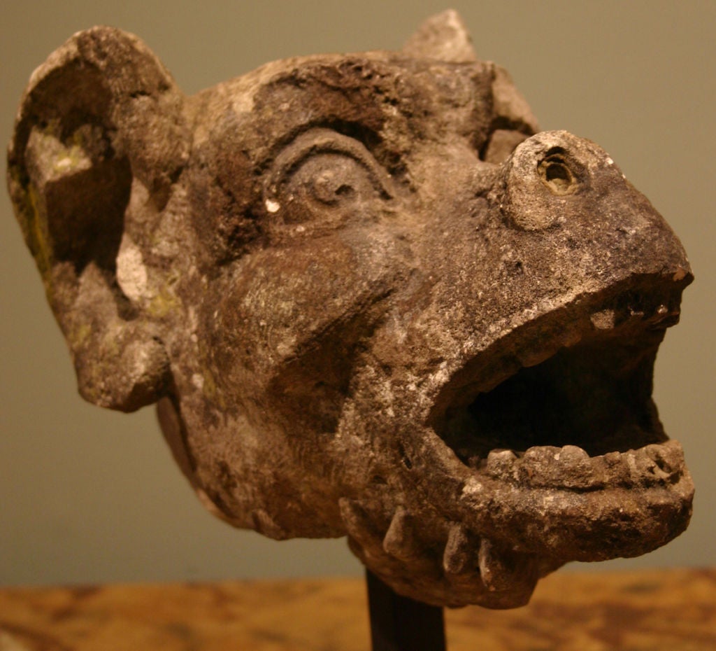 A Companion Pair of Fantastic Gothic Limestone Gargoyles