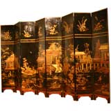 Late Qing Dynasty Eight Paneled Black Lacquer Coromandel Screen