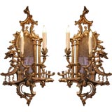 A Pair of Art Deco Gilded Mirrored Appliques in the Chinois Tast