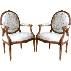 Antique Pair of Significant Stamped Louis XVI Walnut Chairs