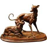 A Bronze Sculpture of a Whippet and Terrier by Pierre Jules Mêne