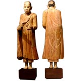 A Majestic 18th Century Carved Wood Statue of a Burmese Monk