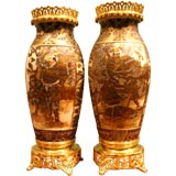 A Detailed Pair of Meiji Period Mounted Satsuma Vases