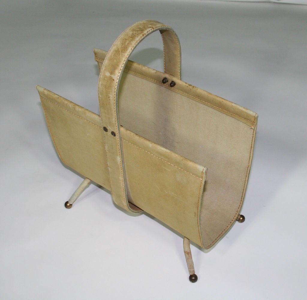 Jacques Adnet Magazine Holder,Suede with Brass feet