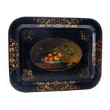 French Antique Hand Painted Fruit Still Life Tole Tray