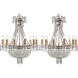 Pair of French Antique Empire Style Crystal Chandeliers