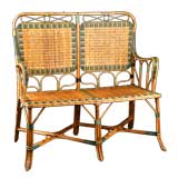 French Antique Rattan and Bamboo Settee Bench