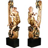 Pair of Extraordinary 18th Century Italian Giltwood Angels