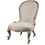 Whimsical French Antique Louis XV style Giltwood Slipper Chair