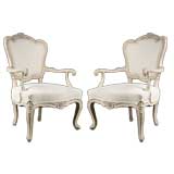Pair of French Provencal Scalloped-Back Painted Armchairs