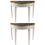 Pair of Swedish Gustavian style Painted Demilune Consoles