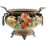 French Antique Majolica Eduoard GILLES Floral Jardiniere