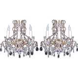 Pair of Italian Crystal Beaded and Drop 3-light Wall Sconces