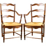 Pair of French Antique Provencal Rushseat Ladderback Armchairs