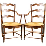 Pair of French Antique Provencal Rushseat Ladderback Armchairs