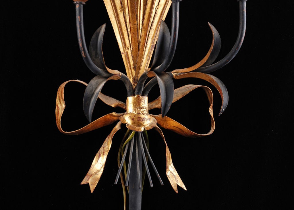 Italian Pair of Antique Tole Swords and Wheat 3-Candle Sconces