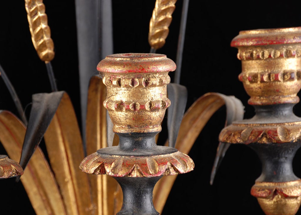 Tôle Pair of Antique Tole Swords and Wheat 3-Candle Sconces