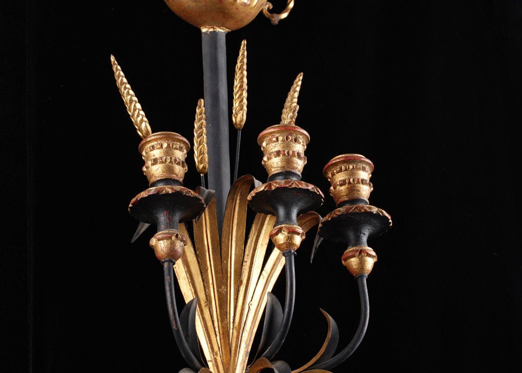 Pair of Antique Tole Swords and Wheat 3-Candle Sconces 2