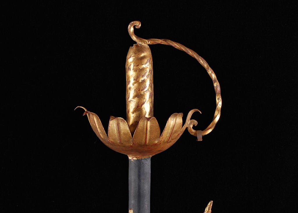 Pair of Antique Tole Swords and Wheat 3-Candle Sconces 3