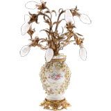 Pair of Meissen style Porcelain Lamps with Bronze Dore Branches