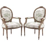 Pair of French Louis XVI style Lacquered Medallion Armchairs