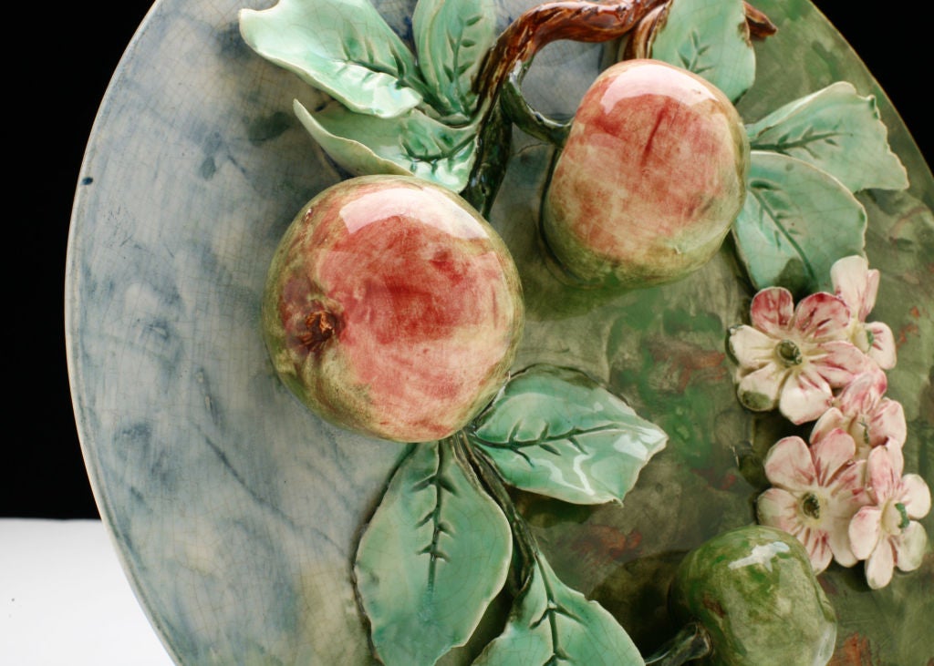 French Antique Majolica Longchamp Apples Wall-hanging Plate