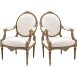 Pair of French Antique Louis XVI style Medallion Armchairs