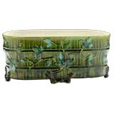 French Antique Majolica "Salins" Art Nouveau Bamboo Jardiniere