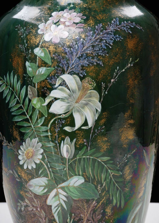 Extraordinary French Antique "Gres" Enameled Floral Vase