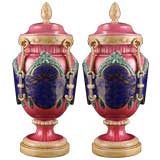 Pair of Choisy-Le Roi French Majolica Pink Covered Vases