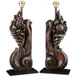 Pair of 18th Century Cornucopia Boisserie Fragments Table Lamps