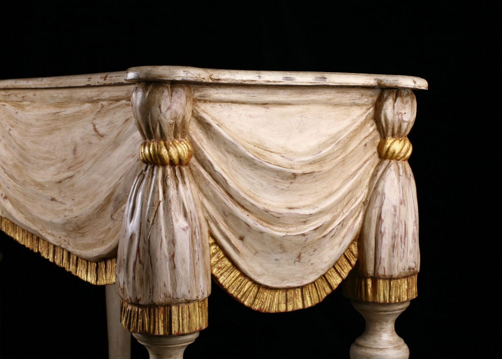 Italian Antique Carved Wood Trompe L'Oeil Drapes Console 1