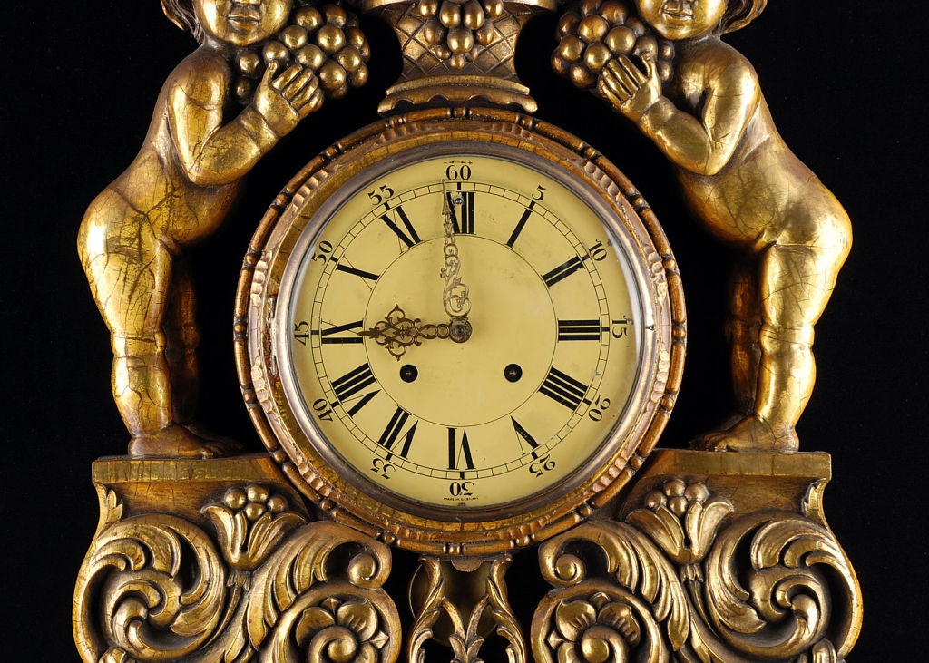 19th Century German Antique Giltwood Wall Clock