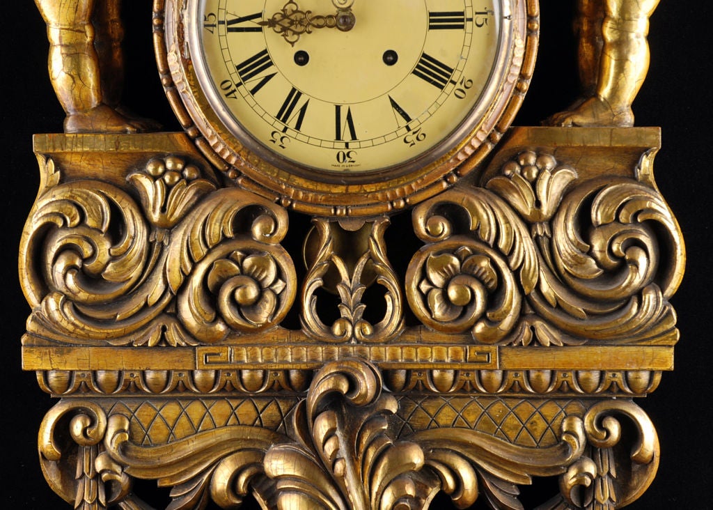 Wood German Antique Giltwood Wall Clock