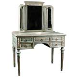 French Antique Painted Vanity with Triptych Mirror
