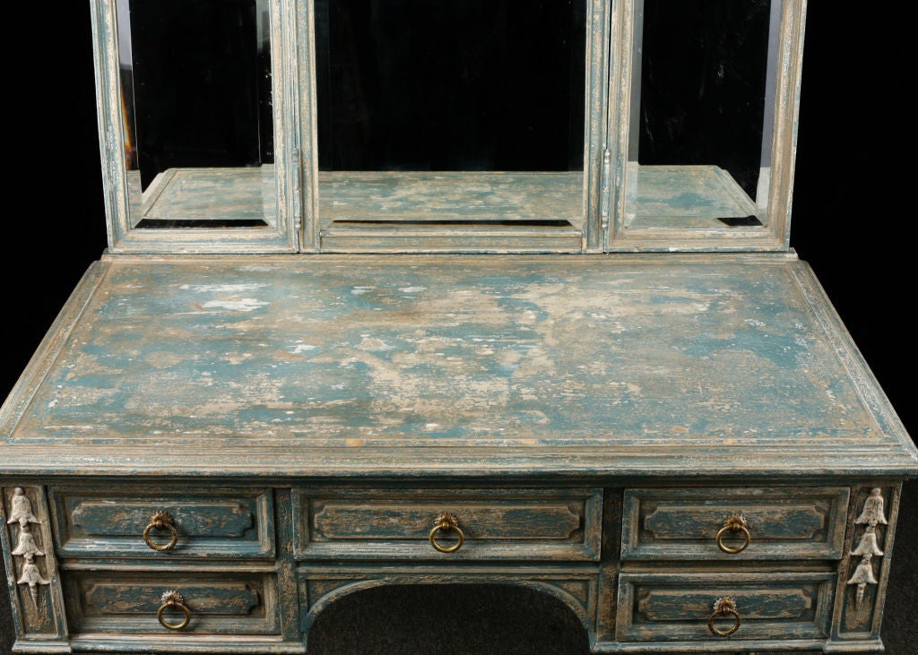 French Antique Painted Vanity with Triptych Mirror 2