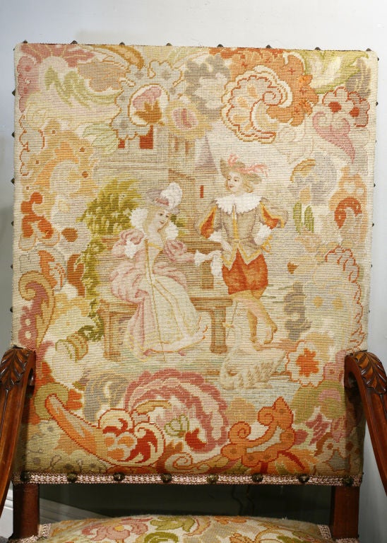 Pair of French Antique Regence Walnut Needlepoint Armchairs