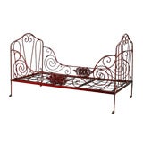 Charming Country French Antique Red Forged Iron Daybed