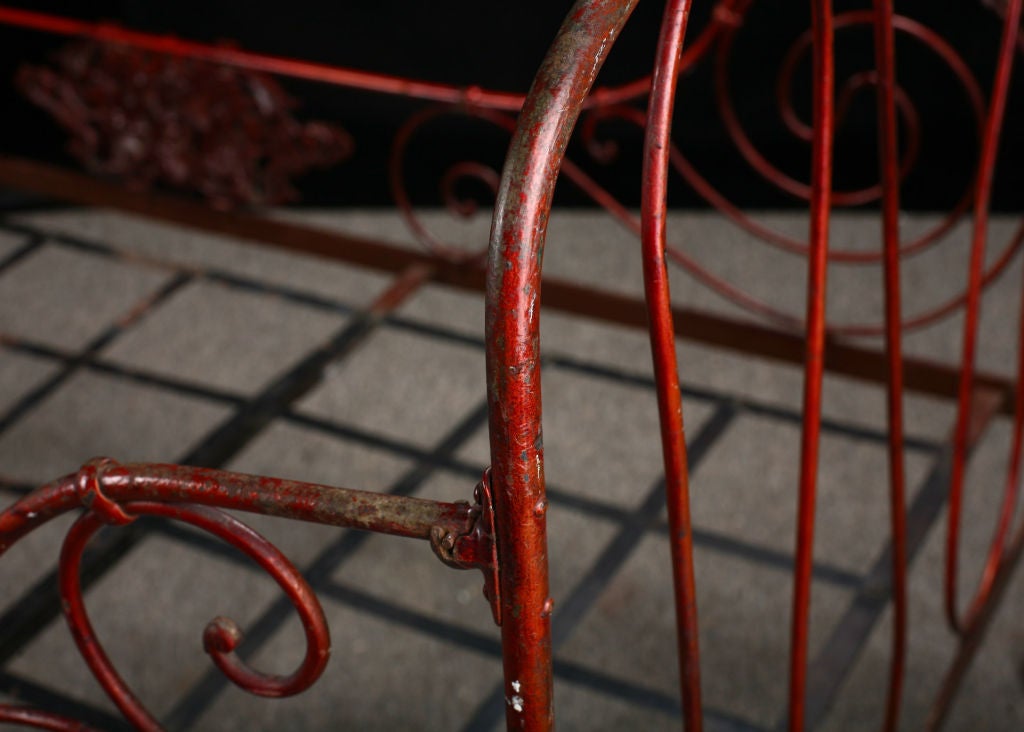 20th Century Charming Country French Antique Red Forged Iron Daybed