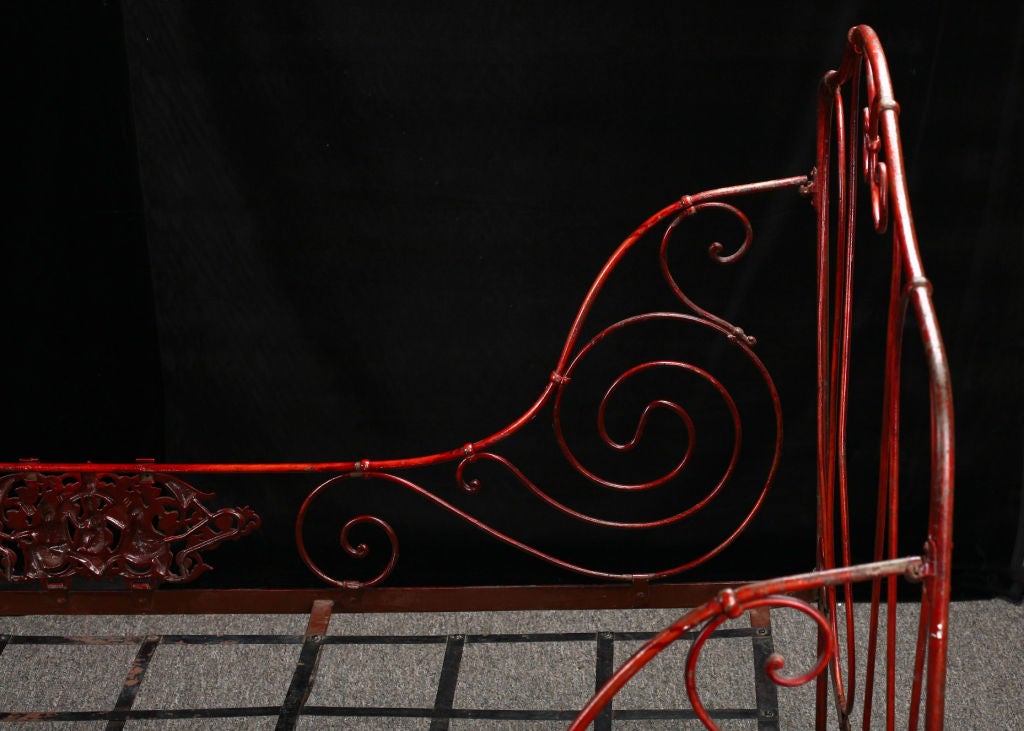 Charming Country French Antique Red Forged Iron Daybed 2